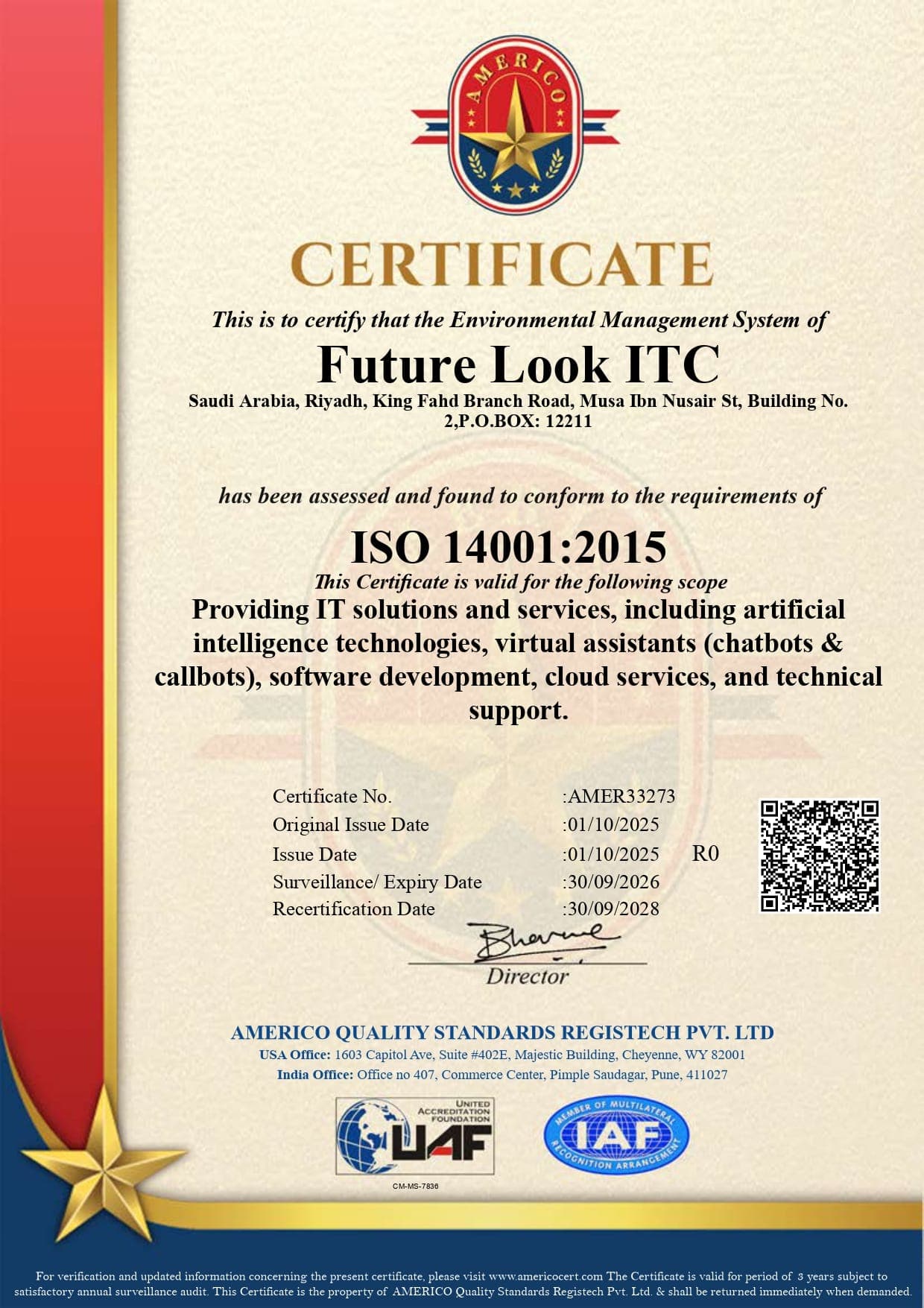 ISO 14001:2015 certificate
