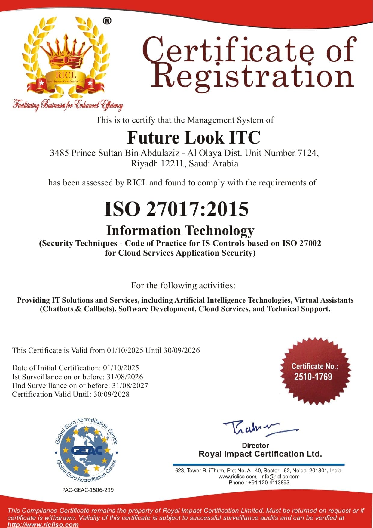 ISO 27017:2015 certificate