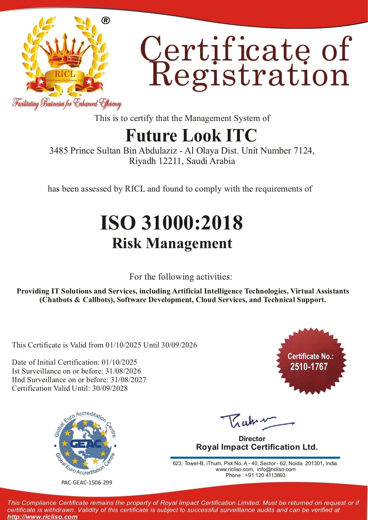 ISO 31000:2018 certificate